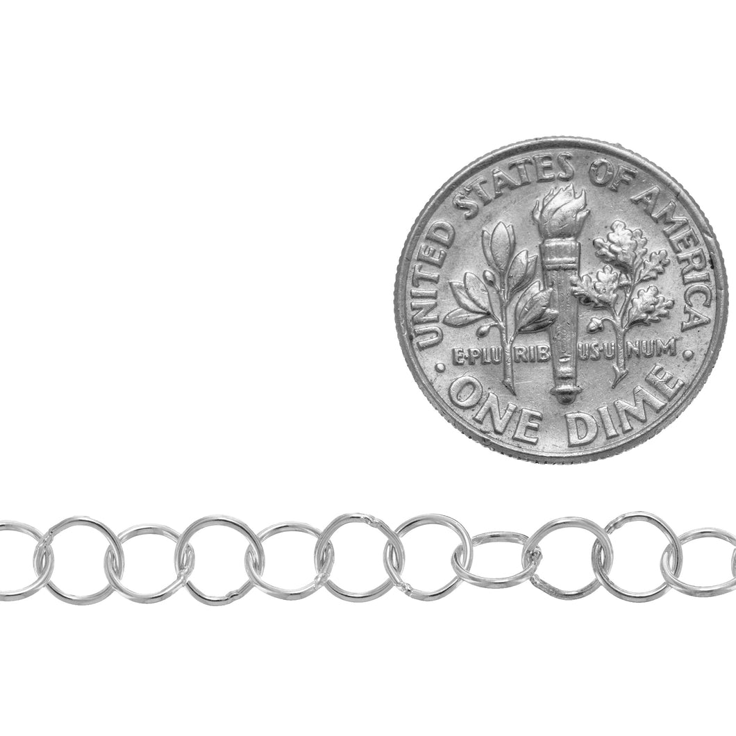 Chain by Foot. Sterling Silver 5.0mm Width / Length Smooth Circle Chain. Price per: 1 Foot.