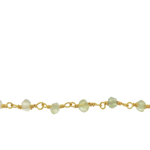 Chain by Foot. Brass Gold Plated / Vermeil 3.5mm Width / Length Natural Hand Cut Prehnite Stone, Gem Stone Chain. Price per: 1 Inch.