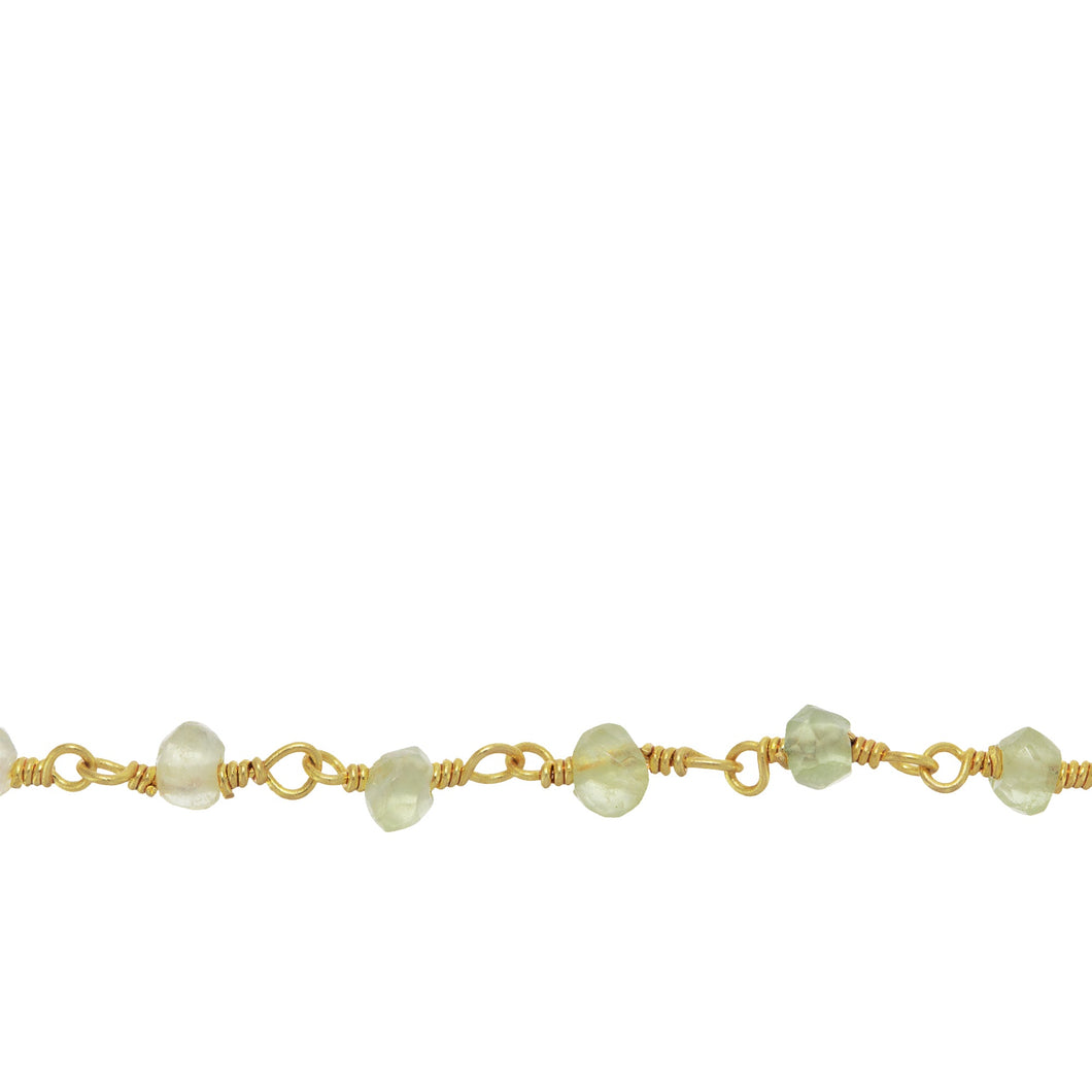 Chain by Foot. Brass Gold Plated / Vermeil 3.5mm Width / Length Natural Hand Cut Prehnite Stone, Gem Stone Chain. Price per: 1 Inch.