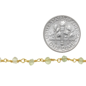 Brass Gold Plated / Vermeil 3.5mm Width / Length Natural Hand Cut Prehnite Stone, Gem Stone Chain. Price per: 1 Inch.