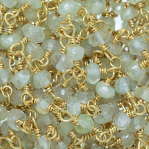 Brass Gold Plated / Vermeil 3.5mm Width / Length Natural Hand Cut Prehnite Stone, Gem Stone Chain. Price per: 1 Inch.