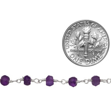 Load image into Gallery viewer, Brass Silver Plated 2.5mm to 3.5mm Width / Length Natural Hand Cut Amethyst Gem Stone Chain. Price per: 1 Inch.
