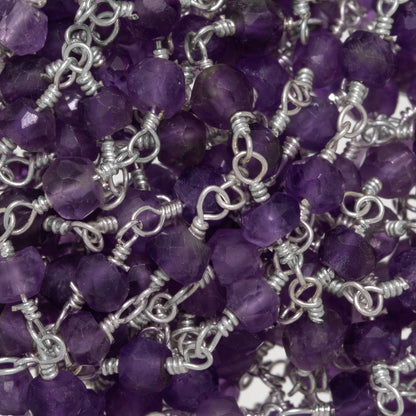 Brass Silver Plated 2.5mm to 3.5mm Width / Length Natural Hand Cut Amethyst Gem Stone Chain. Price per: 1 Inch.