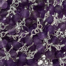 Load image into Gallery viewer, Brass Silver Plated 2.5mm to 3.5mm Width / Length Natural Hand Cut Amethyst Gem Stone Chain. Price per: 1 Inch.
