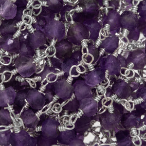 Brass Silver Plated 2.5mm to 3.5mm Width / Length Natural Hand Cut Amethyst Gem Stone Chain. Price per: 1 Inch.