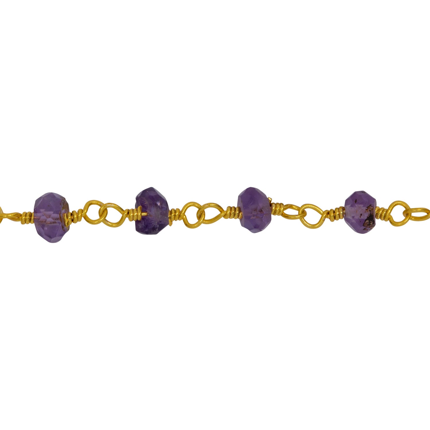 Chain by Foot. Brass Gold Plated / Vermeil 2.5mm to 3.5mm Width / Length Natural Hand Cut Amethyst Gem Stone Chain. Price per: 1 Inch.