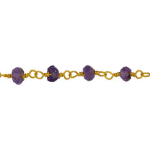 Load image into Gallery viewer, Chain by Foot. Brass Gold Plated / Vermeil 2.5mm to 3.5mm Width / Length Natural Hand Cut Amethyst Gem Stone Chain. Price per: 1 Inch.
