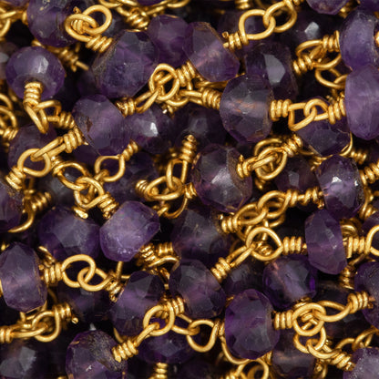 Brass Gold Plated / Vermeil 2.5mm to 3.5mm Width / Length Natural Hand Cut Amethyst Gem Stone Chain. Price per: 1 Inch.
