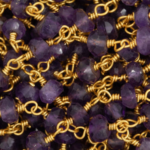 Brass Gold Plated / Vermeil 2.5mm to 3.5mm Width / Length Natural Hand Cut Amethyst Gem Stone Chain. Price per: 1 Inch.