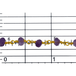 Brass Gold Plated / Vermeil 2.5mm to 3.5mm Width / Length Natural Hand Cut Amethyst Gem Stone Chain. Price per: 1 Inch.