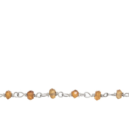 Chain by Foot. Brass Silver Plated 3.0mm Width / Length Natural Hand Cut Hessonite Garnet Gem Stone Chain. Price per: 1 Inch.
