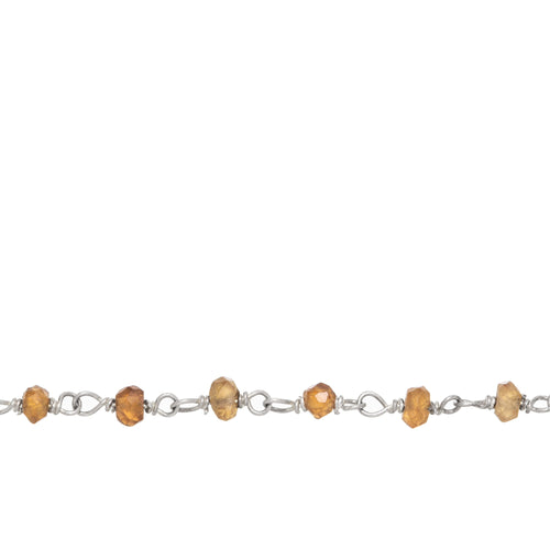 Chain by Foot. Brass Silver Plated 3.0mm Width / Length Natural Hand Cut Hessonite Garnet Gem Stone Chain. Price per: 1 Inch.
