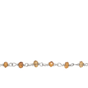 Chain by Foot. Brass Silver Plated 3.0mm Width / Length Natural Hand Cut Hessonite Garnet Gem Stone Chain. Price per: 1 Inch.
