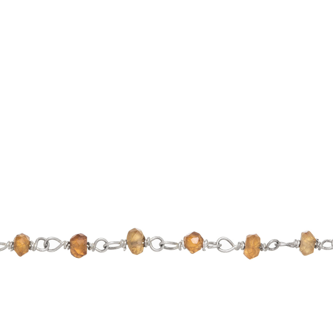 Chain by Foot. Brass Silver Plated 3.0mm Width / Length Natural Hand Cut Hessonite Garnet Gem Stone Chain. Price per: 1 Inch.
