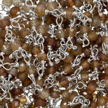 Load image into Gallery viewer, Brass Silver Plated 3.0mm Width / Length Natural Hand Cut Hessonite Garnet Gem Stone Chain. Price per: 1 Inch.
