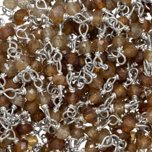 Brass Silver Plated 3.0mm Width / Length Natural Hand Cut Hessonite Garnet Gem Stone Chain. Price per: 1 Inch.