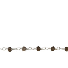 Load image into Gallery viewer, Chain by Foot. Brass Silver Plated 3.5mm width / length Natural Hand Cut Smoky Topaz Gem Stone Chain. Price per: 1 Inch.
