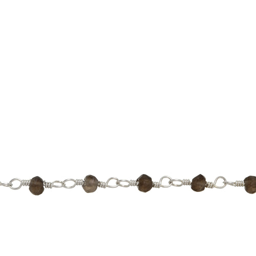 Chain by Foot. Brass Silver Plated 3.5mm width / length Natural Hand Cut Smoky Topaz Gem Stone Chain. Price per: 1 Inch.