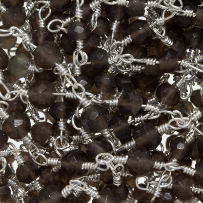Brass Silver Plated 3.5mm width / length Natural Hand Cut Smoky Topaz Gem Stone Chain. Price per: 1 Inch.