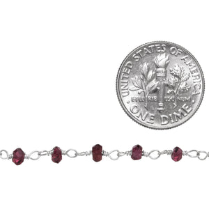 Brass Silver Plated 4.0mm Width / Length Garnet Natural Hand Cut Gem Stone Chain. Price per: 1 Inch.