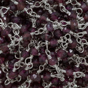 Brass Silver Plated 4.0mm Width / Length Garnet Natural Hand Cut Gem Stone Chain. Price per: 1 Inch.