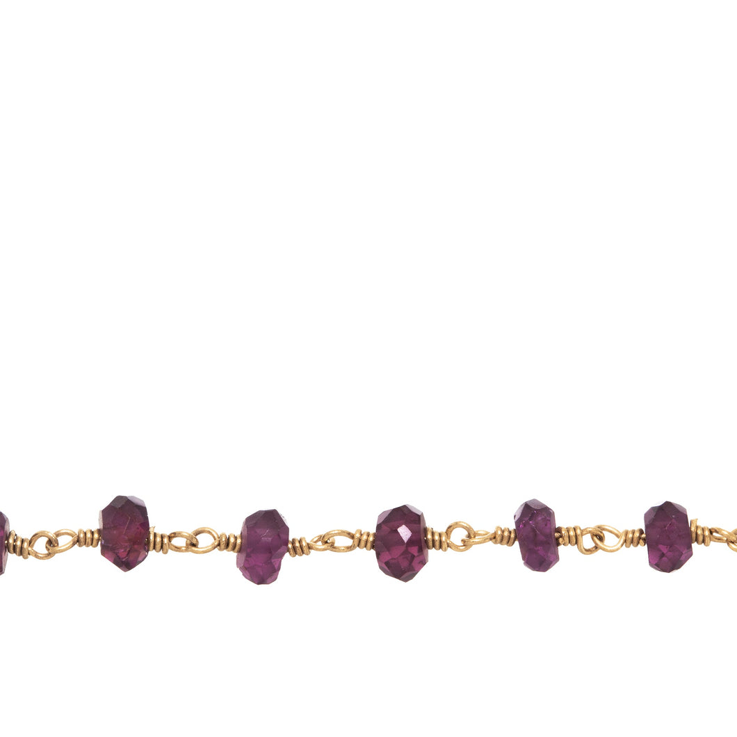 Chain by Foot. Brass Gold Plated / Vermeil 4.0mm Width / Length Natural Hand Cut Garnet Gem Stone Chain. Price per: 1 Inch.