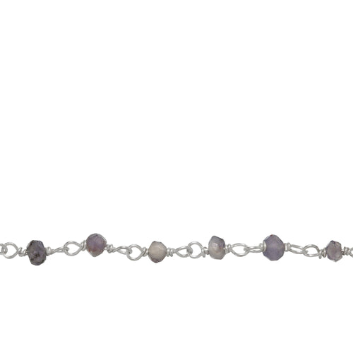 Chain by Foot. Brass Silver Plated 3.0mm to 4.0mm Width / Length Iolite Gem Stone Chain. Price per: 1 Inch.