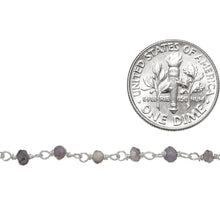 Load image into Gallery viewer, Brass Silver Plated 3.0mm to 4.0mm Width / Length Iolite Gem Stone Chain. Price per: 1 Inch.
