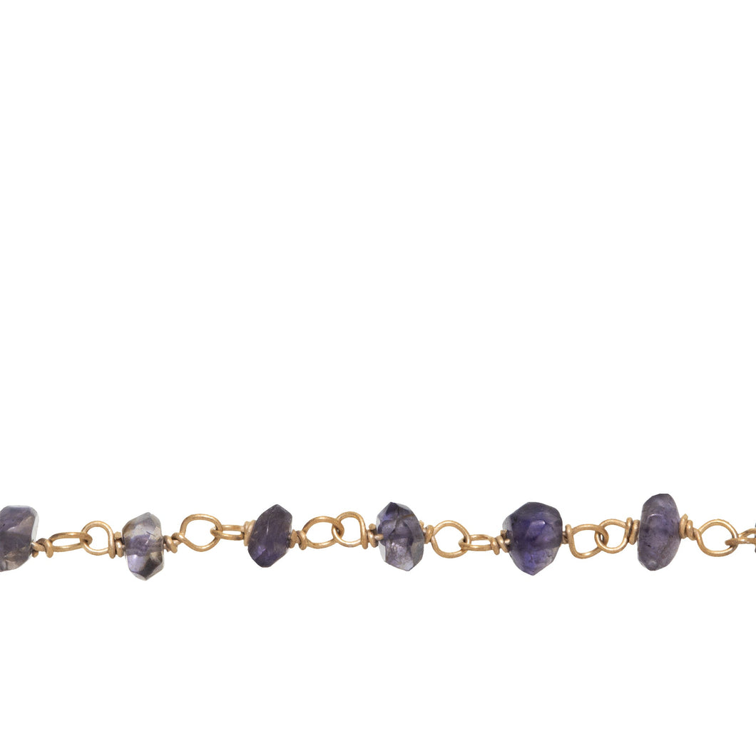 Chain by Foot. Brass Gold Plated / Vermeil 3.0mm to 4.0mm Width / Length Iolite Gem Stone Chain. Price per: 1 Inch.