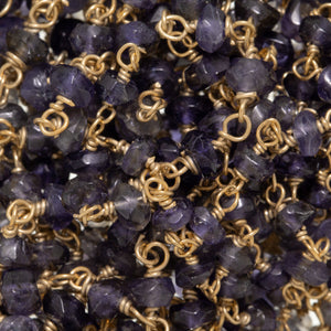 Brass Gold Plated / Vermeil 3.0mm to 4.0mm Width / Length Iolite Gem Stone Chain. Price per: 1 Inch.