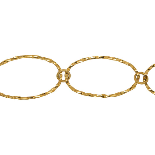 Chain by Foot. 14kt Gold Filled 19.2mm Width by 32.0mm Length Hammered Larger Oval Link Connected to 6.3mm Width / Length Smooth Circle Link, Long and Short Chain. Price per: 1 Foot.