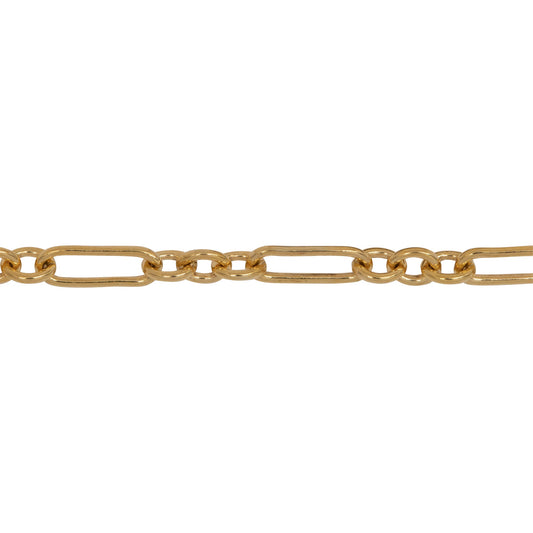 Chain by Foot. 14kt Gold Filled Three 3.2mm Width by 3.9mm Length Small Smooth Oval Links Followed by 3.2mm Width by 8.9mm Length Smooth Elongated Link, Long and Short Chain. Price per: 1 Foot.