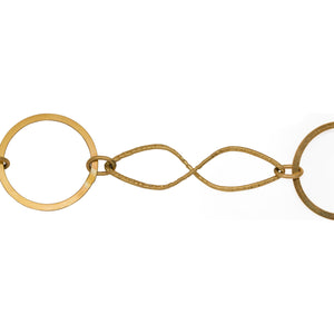 Chain by Foot. 14kt Gold Filled 20.2mm Width / Length Flat Circle Link Followed by 11.4mm Width by 34.1mm Length Textured Figure 8 Link, Connected by 4.3mm Width by 6.0mm Length Smooth Oval Link, Figure 8 Chain. Price per: 1 Foot.