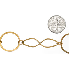 Load image into Gallery viewer, 14kt Gold Filled 20.2mm Width / Length Flat Circle Link Followed by 11.4mm Width by 34.1mm Length Textured Figure 8 Link, Connected by 4.3mm Width by 6.0mm Length Smooth Oval Link, Figure 8 Chain. Price per: 1 Foot.
