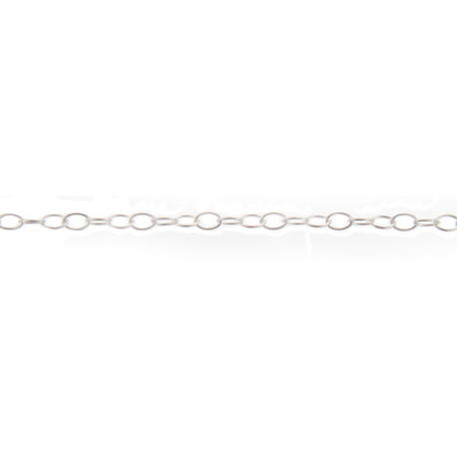 Sterling Silver 2.50mm Width by 3.60mm Length, Smooth Oval Cable Chain. Price per: 1 Foot.