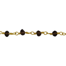 Load image into Gallery viewer, Chain by Foot. Brass Gold Plated 3.13mm Width by 2.26mm Length Natural Hand Cut Smoky Topaz Stone, Gem Stone Chain. Price per: 1 Inch.
