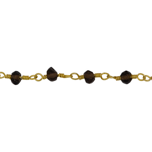 Chain by Foot. Brass Gold Plated 3.13mm Width by 2.26mm Length Natural Hand Cut Smoky Topaz Stone, Gem Stone Chain. Price per: 1 Inch.