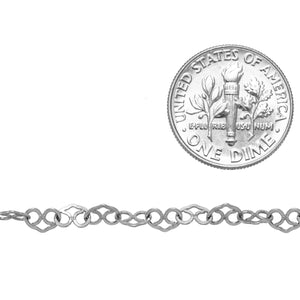 Sterling Silver 3.7mm Width by 5.2mm Length Filigree Heart Chain. Price per: 1 Foot.