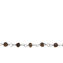 Load image into Gallery viewer, Chain by Foot. Brass Silver Plated 3.0mm Width / Length Natural Hand Cut Smoky Topaz Gem Stone Chain. Price per: 1 Inch.
