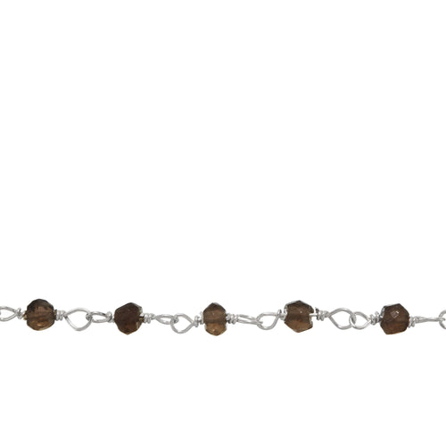 Chain by Foot. Brass Silver Plated 3.0mm Width / Length Natural Hand Cut Smoky Topaz Gem Stone Chain. Price per: 1 Inch.