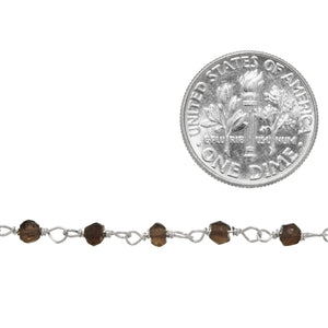 Brass Silver Plated 3.0mm Width / Length Natural Hand Cut Smoky Topaz Gem Stone Chain. Price per: 1 Inch.