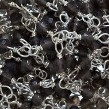 Load image into Gallery viewer, Brass Silver Plated 3.0mm Width / Length Natural Hand Cut Smoky Topaz Gem Stone Chain. Price per: 1 Inch.
