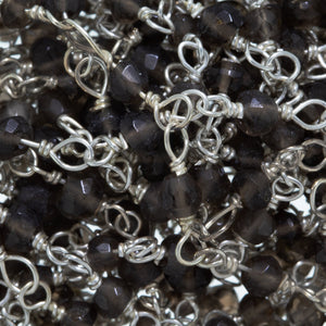 Brass Silver Plated 3.0mm Width / Length Natural Hand Cut Smoky Topaz Gem Stone Chain. Price per: 1 Inch.