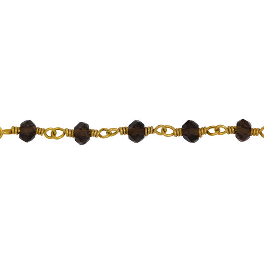 Chain by Foot. Brass Gold Plated 3.85mm Width by 2.96mm Length Natural Hand Cut Smoky Topaz Stone, Gem Stone Chain. Price per: 1 Inch.