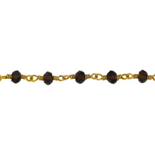 Load image into Gallery viewer, Chain by Foot. Brass Gold Plated 3.85mm Width by 2.96mm Length Natural Hand Cut Smoky Topaz Stone, Gem Stone Chain. Price per: 1 Inch.
