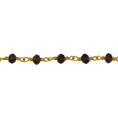 Chain by Foot. Brass Gold Plated 3.85mm Width by 2.96mm Length Natural Hand Cut Smoky Topaz Stone, Gem Stone Chain. Price per: 1 Inch.