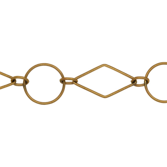Chain by Foot. 14kt Gold Filled Two of 4.32mm Width by 5.82mm Length Smooth Oval Links connected to 13.62mm Width / Length Smooth Circle Link and 12.34mm Width by 21.07mm Length Smooth Diamond Link, Fancy Chain. Price per: 1 Foot.