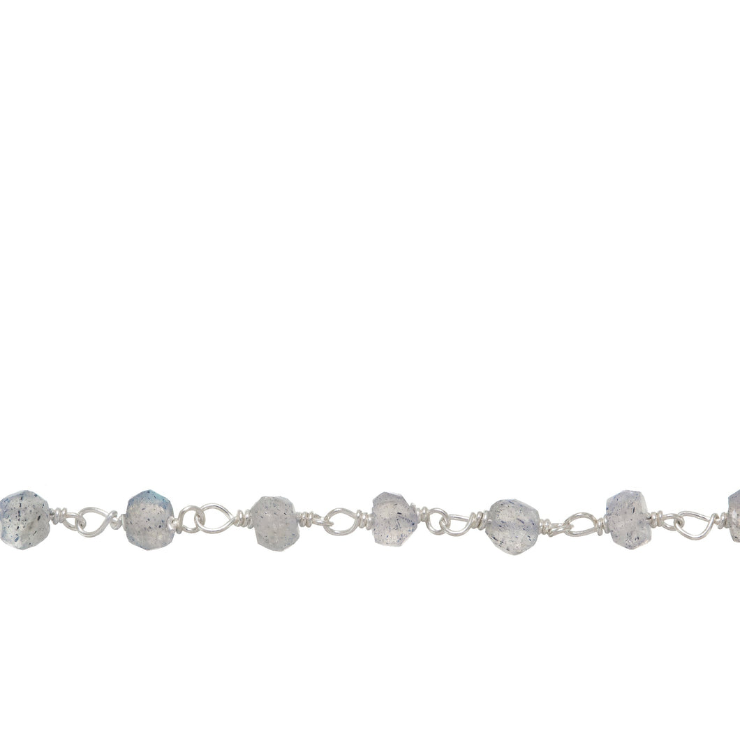 Chain by Foot. Brass Silver Plated 3.0mm Width / Length Natural Hand Cut Lebradorite Gem Stone Chain. Price per: 1 Inch.