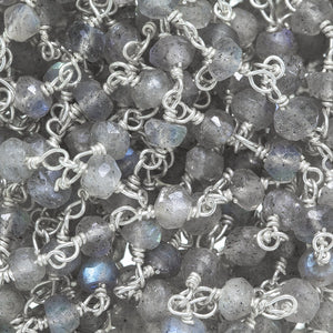 Brass Silver Plated 3.0mm Width / Length Natural Hand Cut Lebradorite Gem Stone Chain. Price per: 1 Inch.