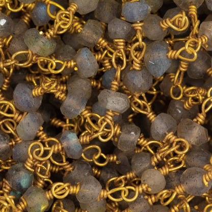Brass Gold Plated 3.35mm Width by 2.42mm Length Natural Hand Cut Labradorite Stone, Gem Stone Chain. Price per: 1 Inch.